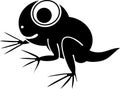 Black silhouette of cartoon froglet with tail and big eyes isolated on white